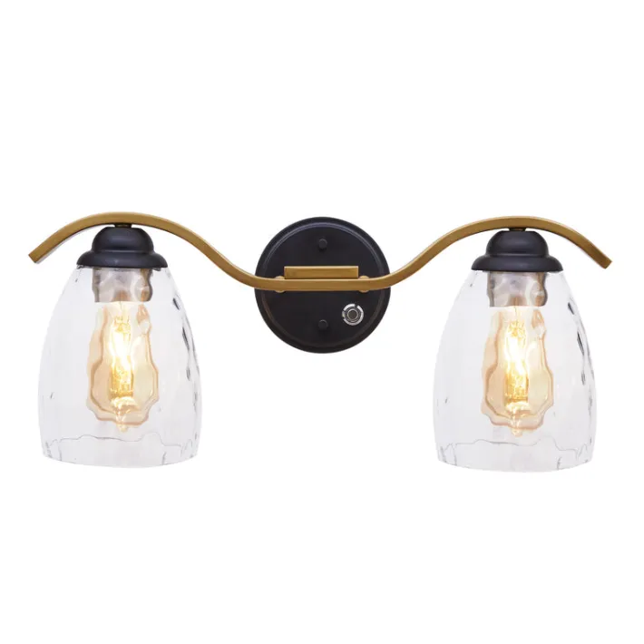 Teamson Home Heidi 2-Light Bathroom Vanity Wall Sconce Light with 3-Stage Touch Dimmer, Black/Brass