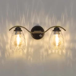 Teamson Home Heidi 2-Light Bathroom Vanity Wall Sconce Light with 3-Stage Touch Dimmer, Black/Brass