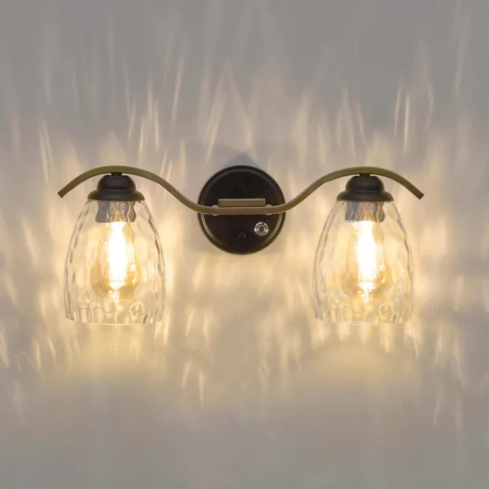 Teamson Home Heidi 2-Light Bathroom Vanity Wall Sconce Light with 3-Stage Touch Dimmer, Black/Brass