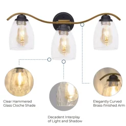 Teamson Home Heidi 3-Light Bathroom Vanity Wall Sconce Light with 3-Stage Touch Dimmer, Black/Brass- FINAL SALE