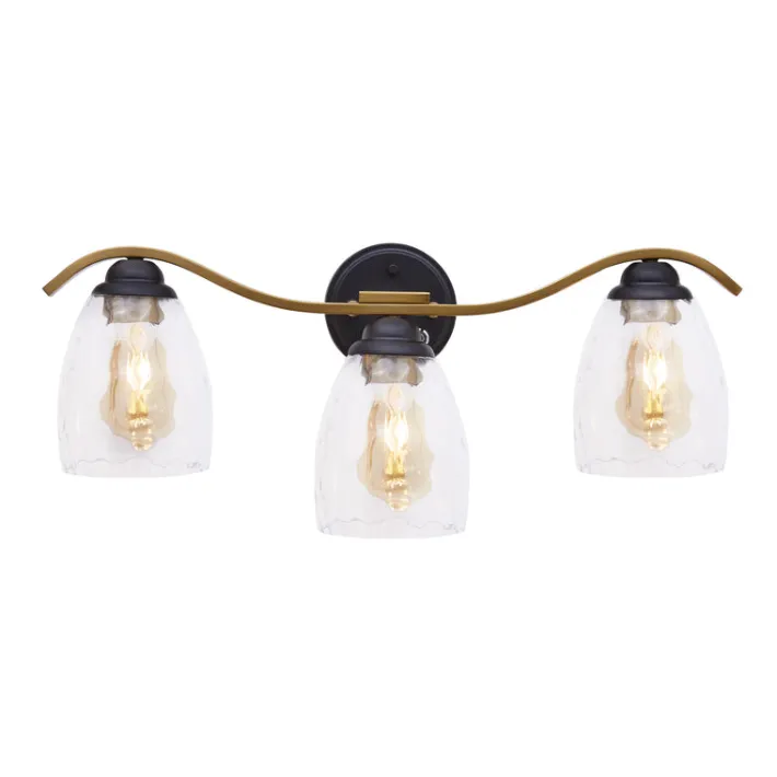 Teamson Home Heidi 3-Light Bathroom Vanity Wall Sconce Light with 3-Stage Touch Dimmer, Black/Brass- FINAL SALE