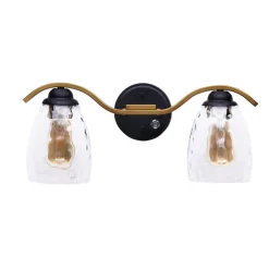 Teamson Home Heidi 2-Light Bathroom Vanity Wall Sconce Light with 3-Stage Touch Dimmer, Black/Brass