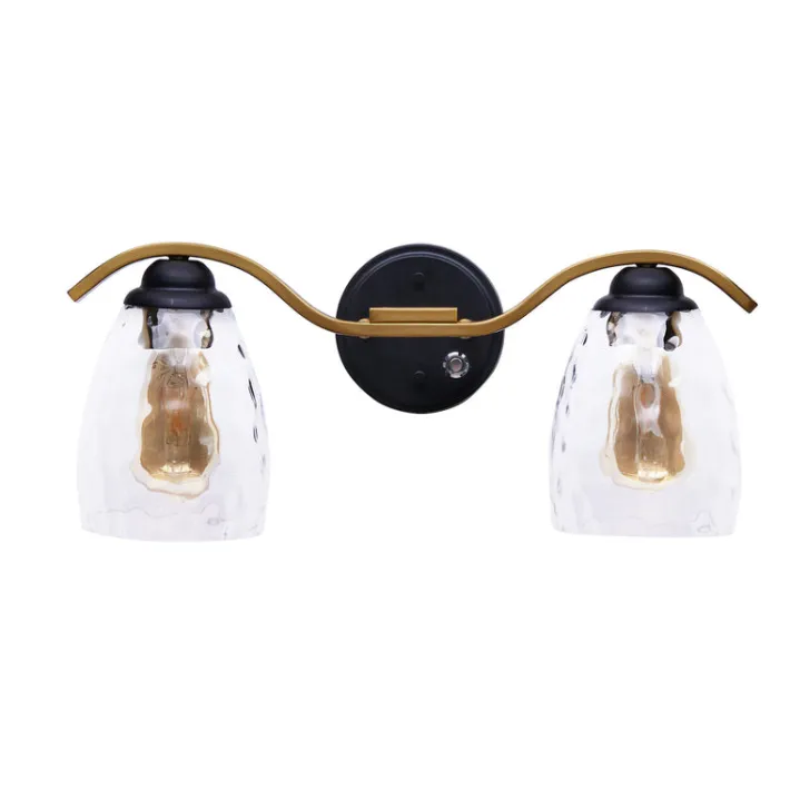 Teamson Home Heidi 2-Light Bathroom Vanity Wall Sconce Light with 3-Stage Touch Dimmer, Black/Brass