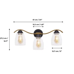 Teamson Home Heidi 3-Light Bathroom Vanity Wall Sconce Light with 3-Stage Touch Dimmer, Black/Brass- FINAL SALE