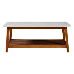 Teamson Home Kingston Coffee Table with Storage and Marble-Look Top, Marble/Walnut