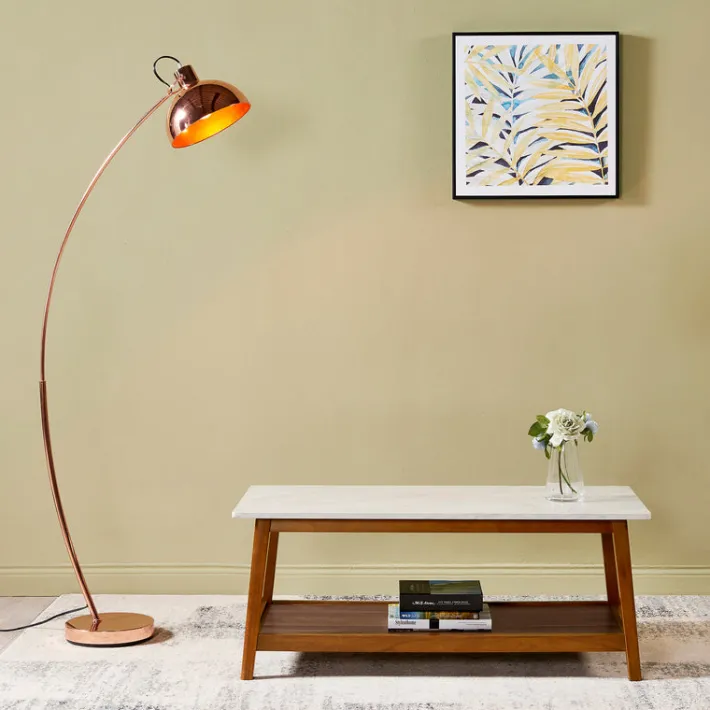 Teamson Home Kingston Coffee Table with Storage and Marble-Look Top, Marble/Walnut