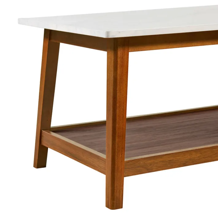Teamson Home Kingston Coffee Table with Storage and Marble-Look Top, Marble/Walnut
