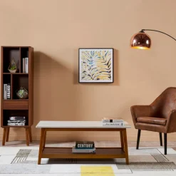 Teamson Home Kingston Coffee Table with Storage and Marble-Look Top, Marble/Walnut