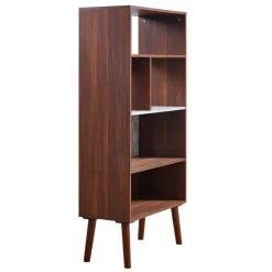 Teamson Home Kingston Wooden Bookcase with Faux Marble Shelf & Accents, White/Walnut -FINAL SALE