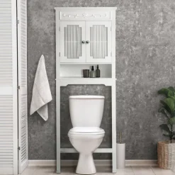Teamson Home Lisbon Over-the-Toilet Cabinet with Drapery-Lined Doors, White- FINAL SALE