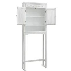 Teamson Home Lisbon Over-the-Toilet Cabinet with Drapery-Lined Doors, White- FINAL SALE