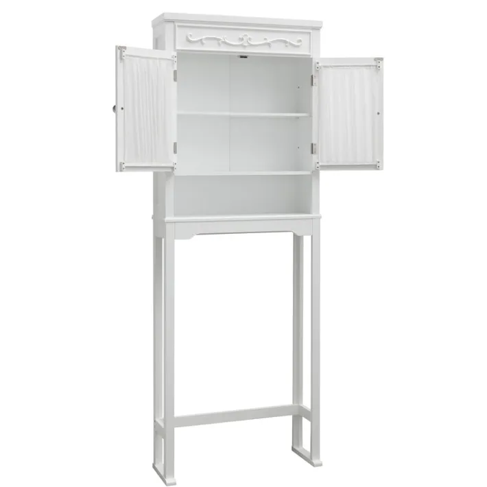 Teamson Home Lisbon Over-the-Toilet Cabinet with Drapery-Lined Doors, White- FINAL SALE