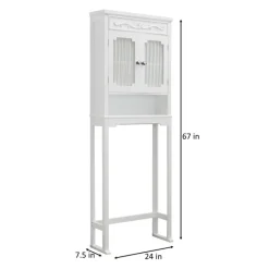 Teamson Home Lisbon Over-the-Toilet Cabinet with Drapery-Lined Doors, White- FINAL SALE