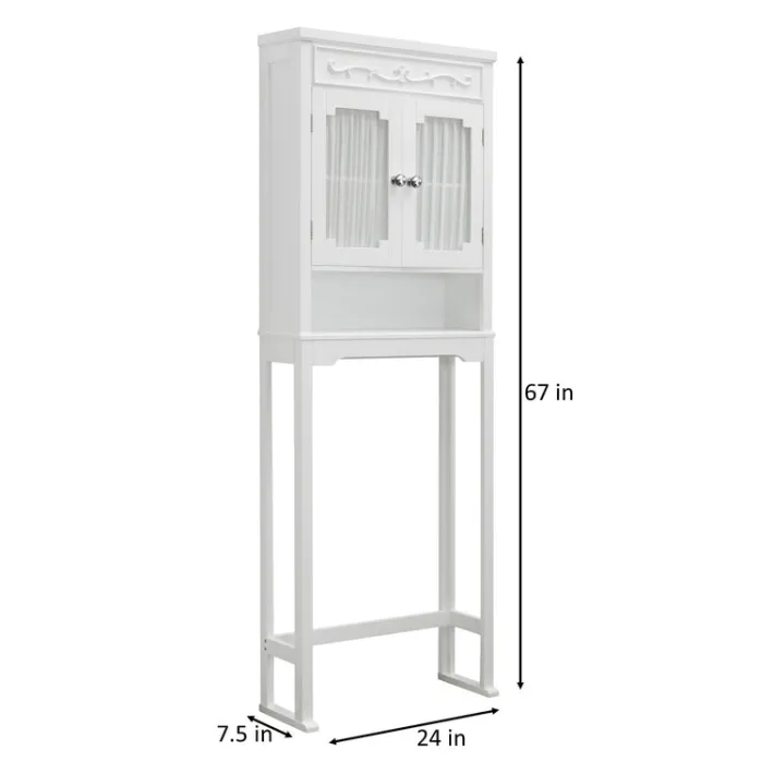 Teamson Home Lisbon Over-the-Toilet Cabinet with Drapery-Lined Doors, White- FINAL SALE