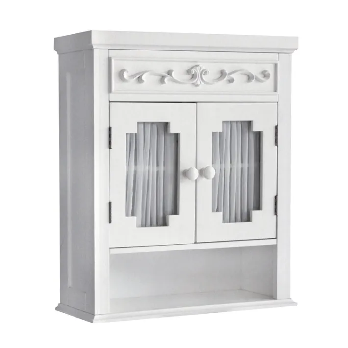 Teamson Home Lisbon Removable Wall Cabinet with Two Drapery-Lined Doors, White -FINAL SALE