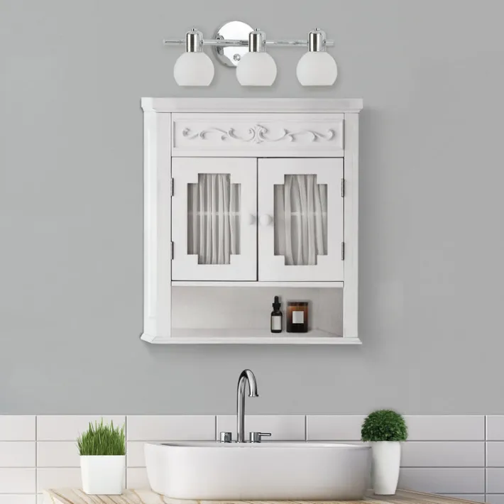 Teamson Home Lisbon Removable Wall Cabinet with Two Drapery-Lined Doors, White -FINAL SALE