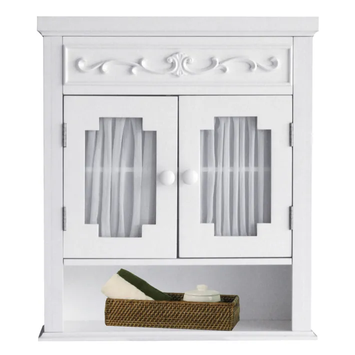 Teamson Home Lisbon Removable Wall Cabinet with Two Drapery-Lined Doors, White -FINAL SALE