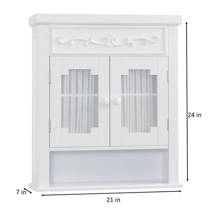 Teamson Home Lisbon Removable Wall Cabinet with Two Drapery-Lined Doors, White -FINAL SALE