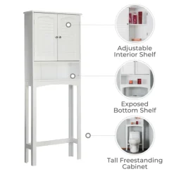 Teamson Home Louis Over-the-Toilet Cabinet with Faux Louvered Doors and Fixed Exterior Shelf, White