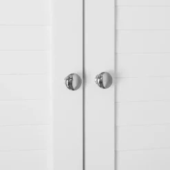 Teamson Home Louis Over-the-Toilet Cabinet with Faux Louvered Doors and Fixed Exterior Shelf, White