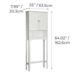 Teamson Home Louis Over-the-Toilet Cabinet with Faux Louvered Doors and Fixed Exterior Shelf, White