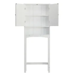 Teamson Home Louis Over-the-Toilet Cabinet with Faux Louvered Doors and Fixed Exterior Shelf, White