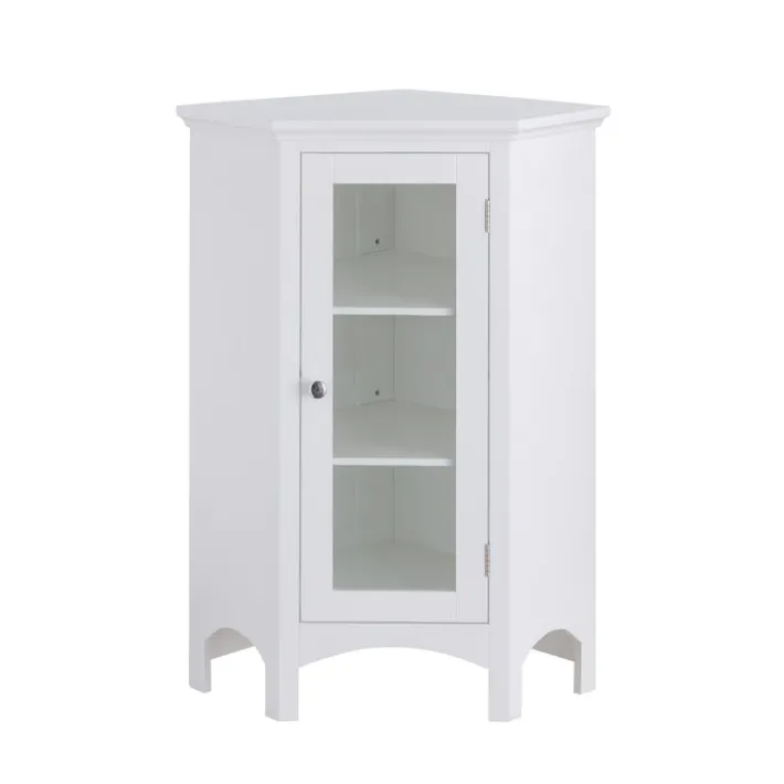 Teamson Home Madison Freestanding Corner Floor Cabinet with Tempered Glass Panel, White -FINAL SALE