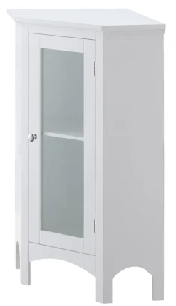 Teamson Home Madison Freestanding Corner Floor Cabinet with Tempered Glass Panel, White -FINAL SALE