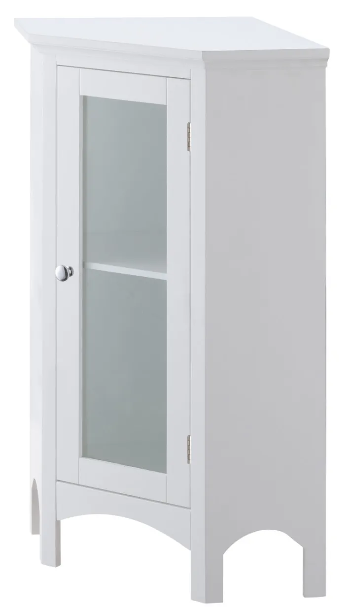 Teamson Home Madison Freestanding Corner Floor Cabinet with Tempered Glass Panel, White -FINAL SALE