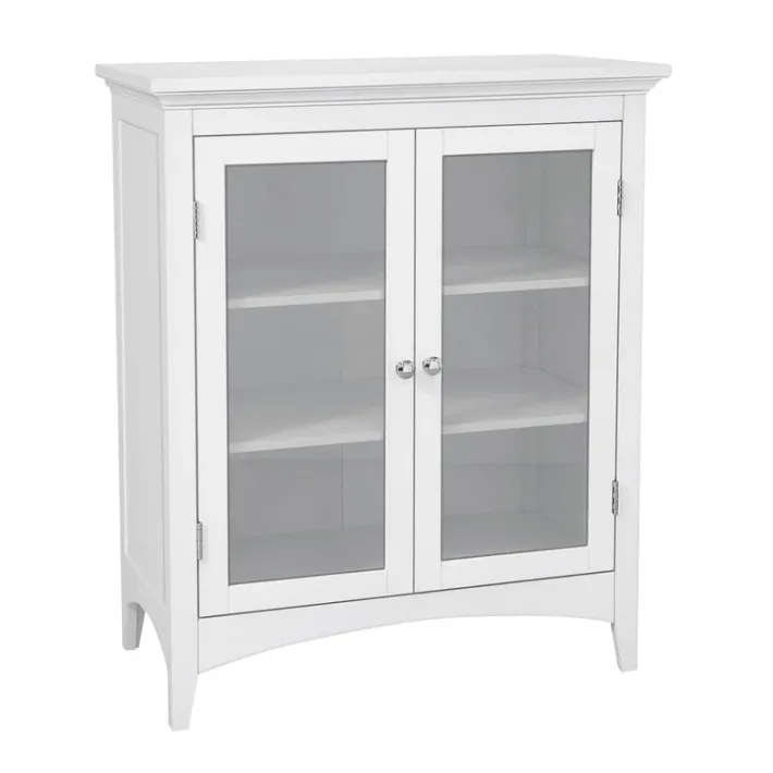 Teamson Home Madison Freestanding Two-Door Floor Cabinet with Tempered Glass Panels, White
