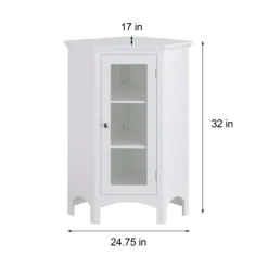 Teamson Home Madison Freestanding Corner Floor Cabinet with Tempered Glass Panel, White -FINAL SALE