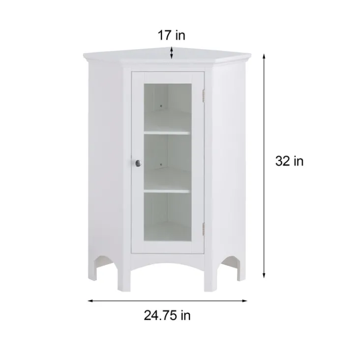 Teamson Home Madison Freestanding Corner Floor Cabinet with Tempered Glass Panel, White -FINAL SALE