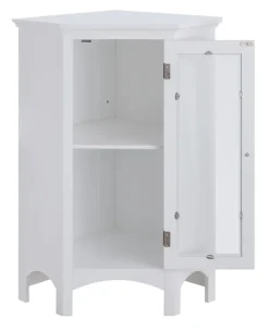 Teamson Home Madison Freestanding Corner Floor Cabinet with Tempered Glass Panel, White -FINAL SALE