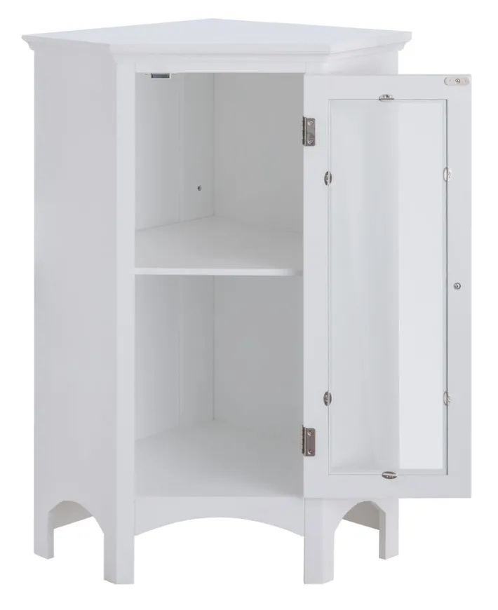 Teamson Home Madison Freestanding Corner Floor Cabinet with Tempered Glass Panel, White -FINAL SALE