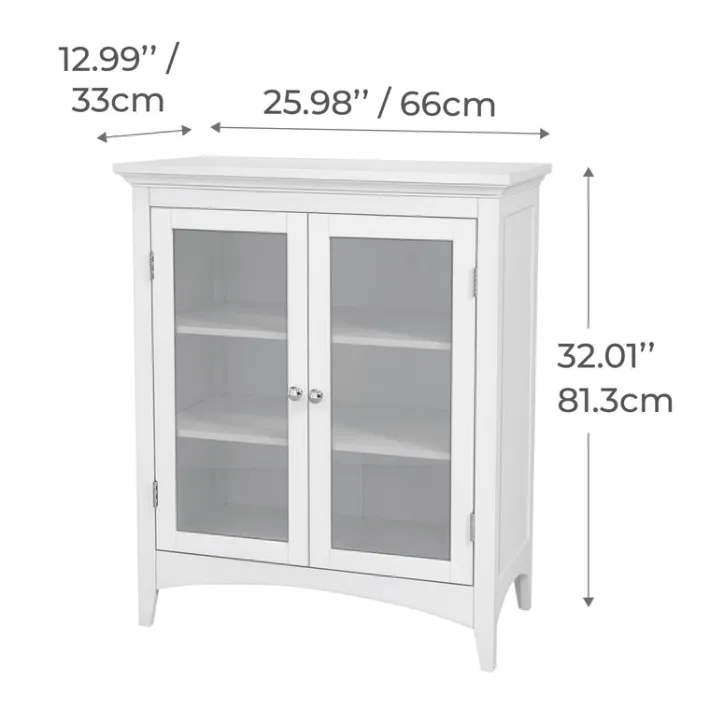 Teamson Home Madison Freestanding Two-Door Floor Cabinet with Tempered Glass Panels, White