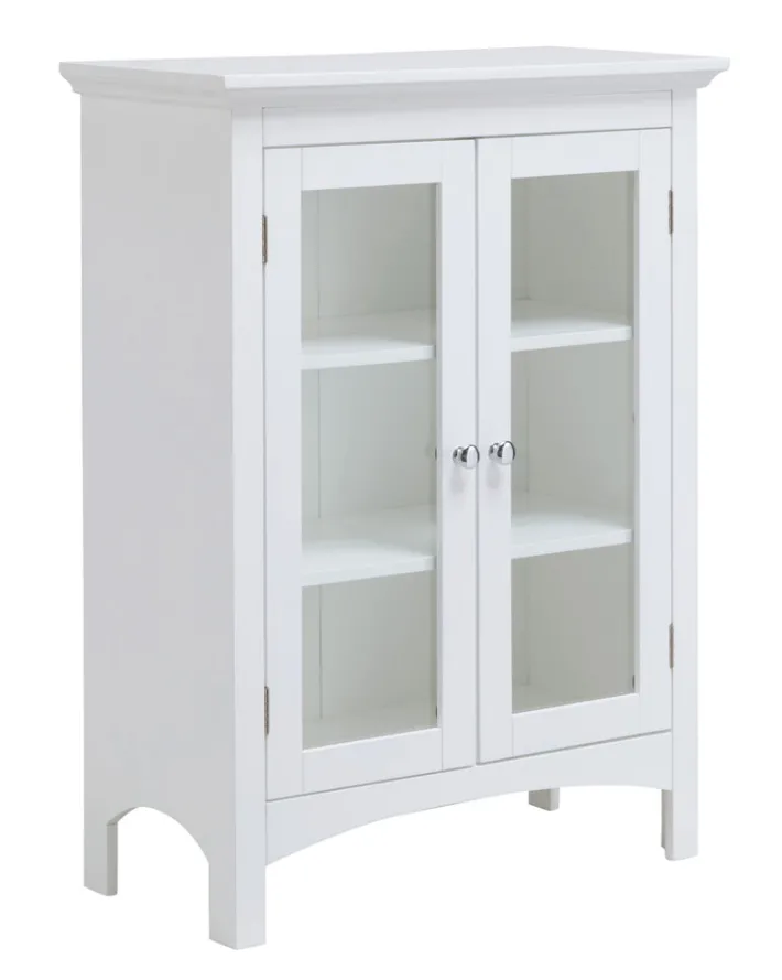 Teamson Home Madison Freestanding Two-Door Floor Cabinet with Tempered Glass Panels, White