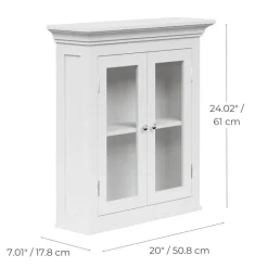 Teamson Home Madison Removable Two-Door Wall Cabinet with Glass Panels, White