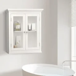 Teamson Home Madison Removable Two-Door Wall Cabinet with Glass Panels, White
