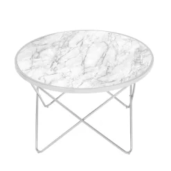 Teamson Home Margo Small Round Faux White Carrara Marble Coffee Table, White -FINAL SALE