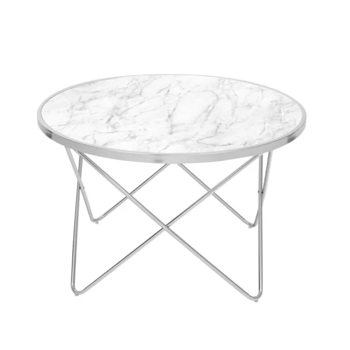 Teamson Home Margo Small Round Faux White Carrara Marble Coffee Table, White -FINAL SALE