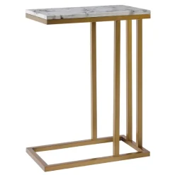 Teamson Home Marmo Modern Marble-Look C Shape Side Table, Marble/Brass- FINAL SALE