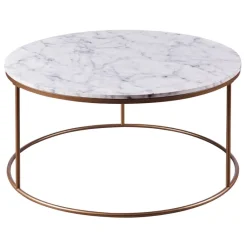 Teamson Home Marmo Modern Marble-Look Round Coffee Table, Marble/Brass- FINAL SALE
