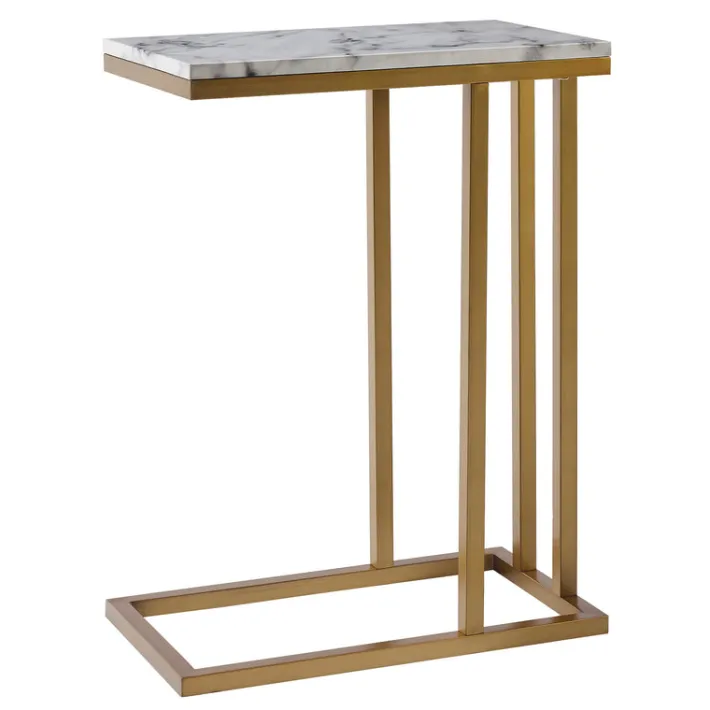 Teamson Home Marmo Modern Marble-Look C Shape Side Table, Marble/Brass- FINAL SALE