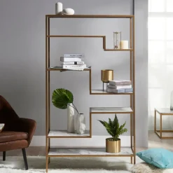 Teamson Home Marmo Modern Marble-Look 5-Tier Display Shelf, Marble/Brass- FINAL SALE