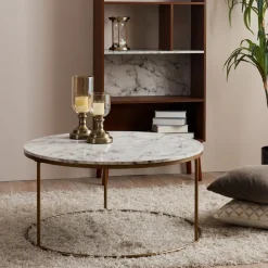 Teamson Home Marmo Modern Marble-Look Round Coffee Table, Marble/Brass- FINAL SALE