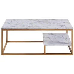 Teamson Home Marmo Modern Marble-Look Coffee Table with Shelf, Marble/Brass -FINAL SALE