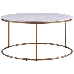 Teamson Home Marmo Modern Marble-Look Round Coffee Table, Marble/Brass- FINAL SALE