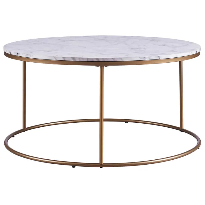 Teamson Home Marmo Modern Marble-Look Round Coffee Table, Marble/Brass- FINAL SALE
