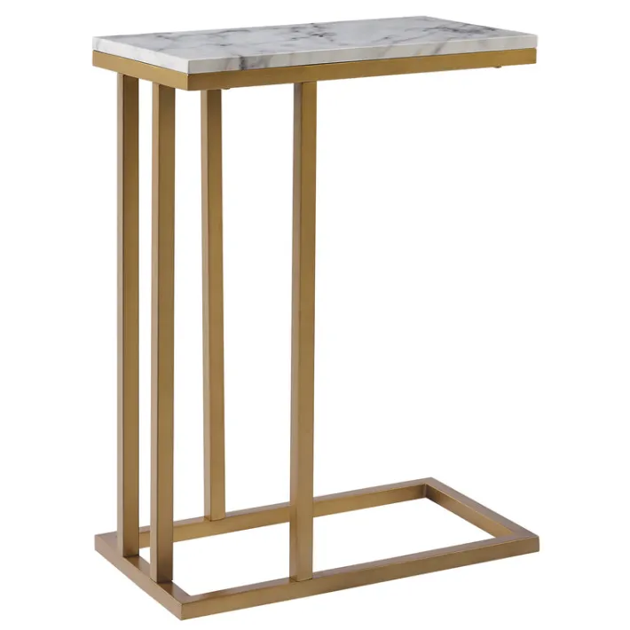 Teamson Home Marmo Modern Marble-Look C Shape Side Table, Marble/Brass- FINAL SALE