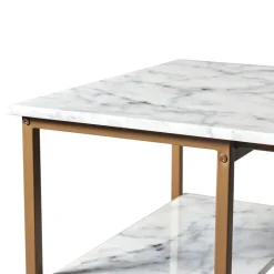 Teamson Home Marmo Modern Marble-Look Breakfast Table Set with 2 Stools and Storage, Marble/Brass- FINAL SALE
